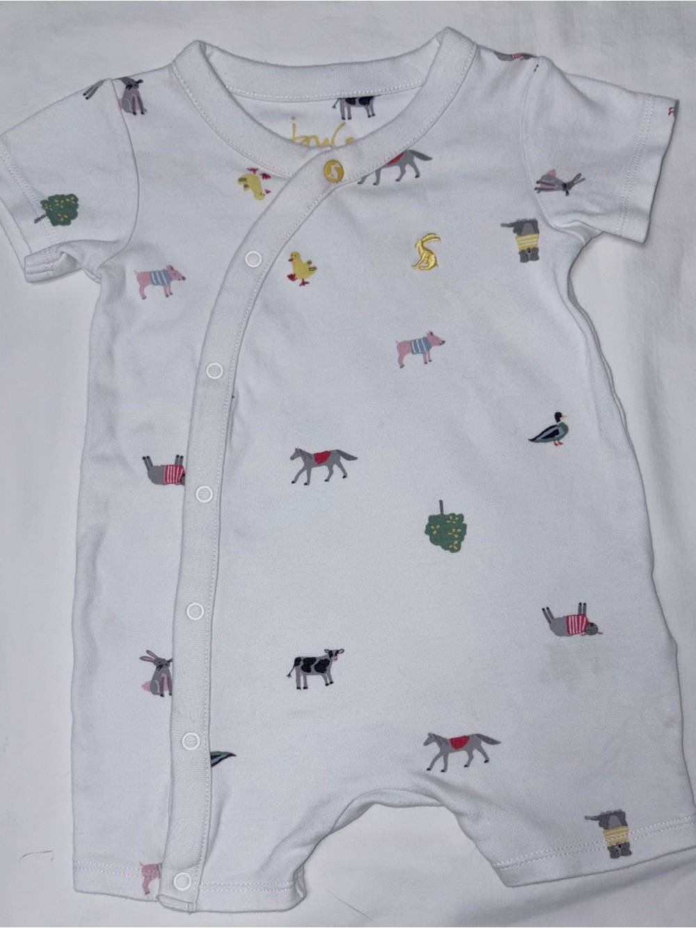 Joules snap front romper with darling farm animals sz 3-6 months EUC